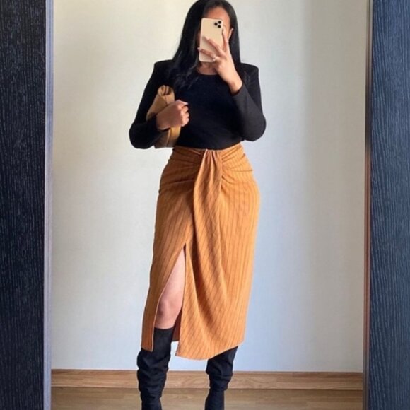 Zara Brown Tan Burnt Orange Stripe Printed Pareo Skirt With Knot Size L - Picture 3 of 9